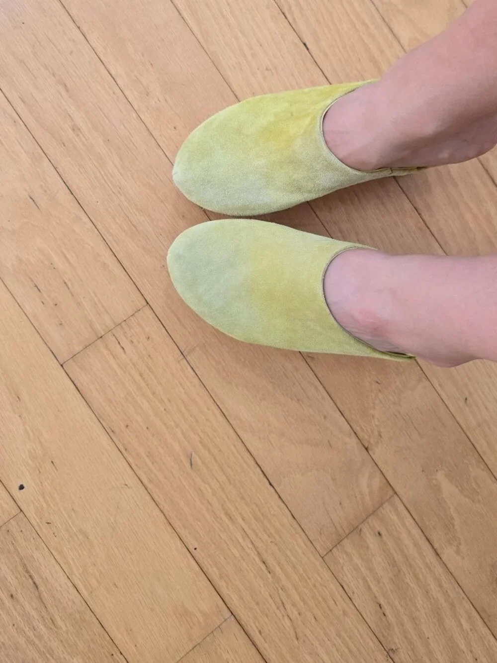 Charlotte Stone | Marlo Lime Green Suede Retro Wooden Platform Mules | WMS 6